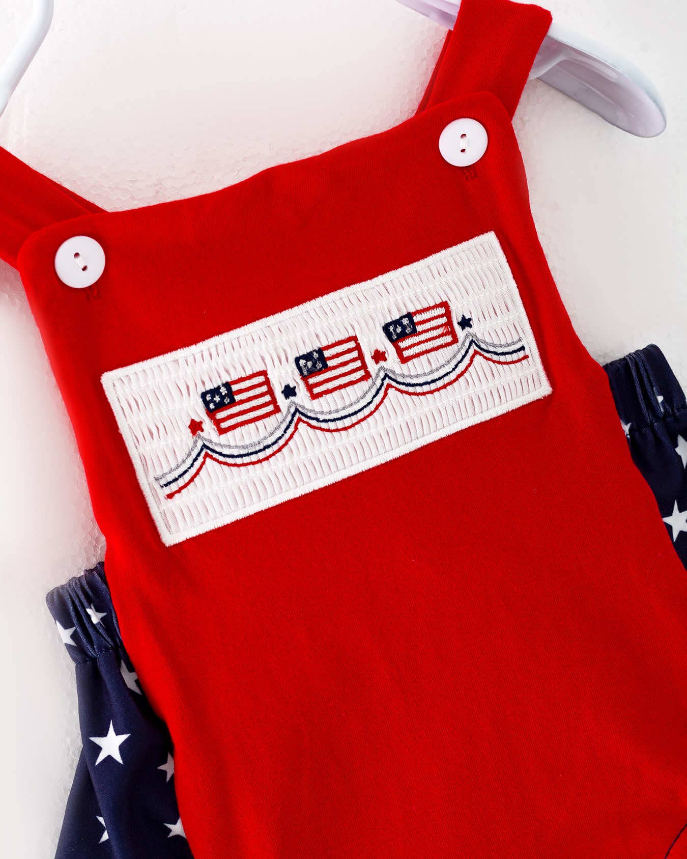 July of 4TH America Flag Star Smocked Baby Boy Romper