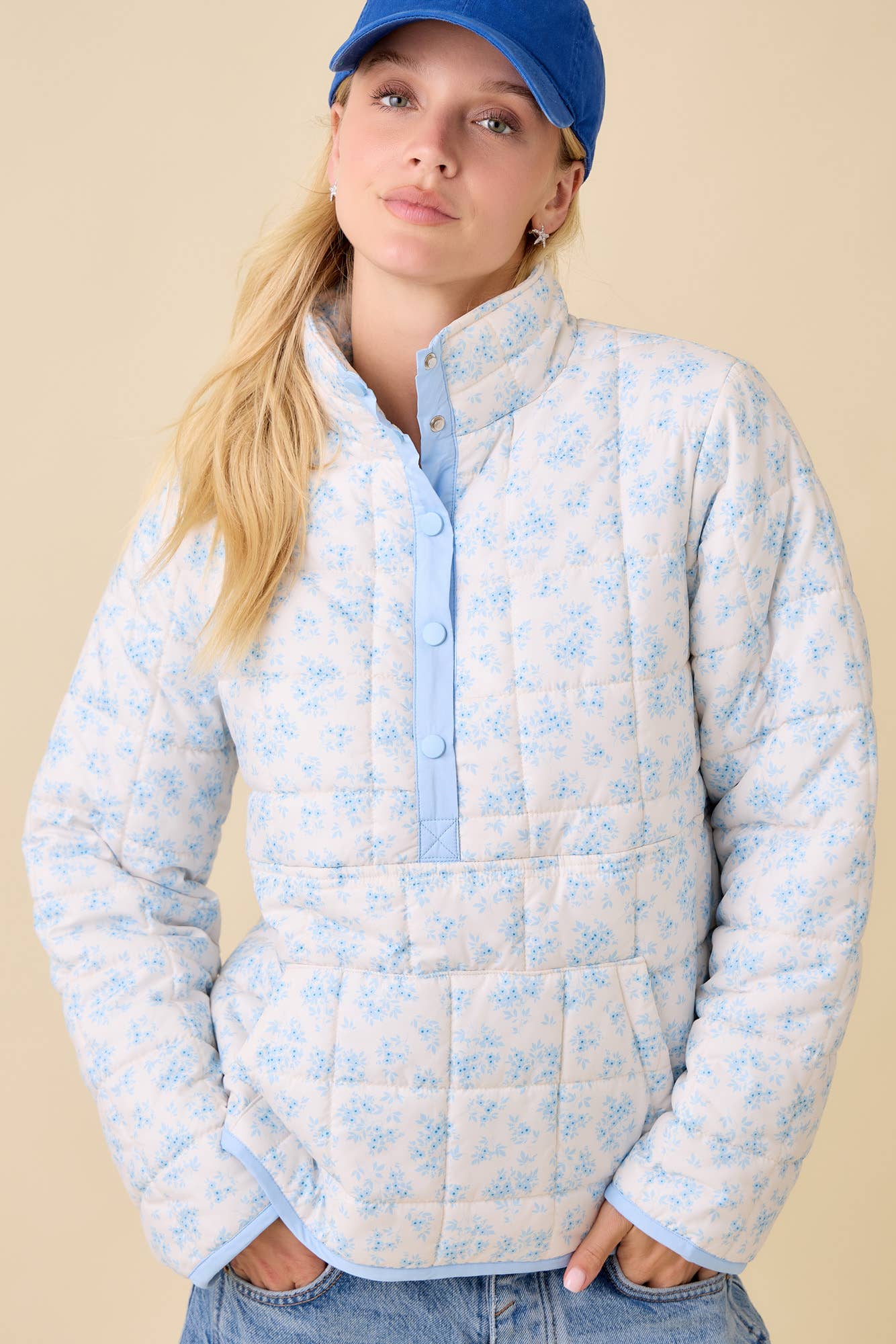 Quilted Floral Print Snap-on Jacket