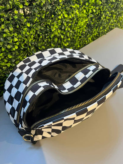 Checkered Double Zip Nylon Bag