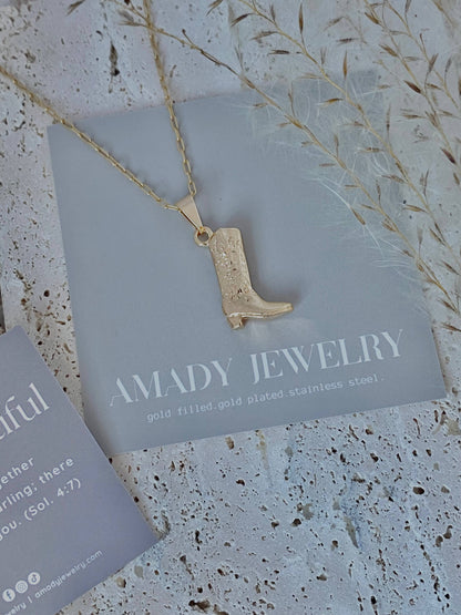 Cowboy Boot Cowgirl  charm pendant necklace 18k gold filled 