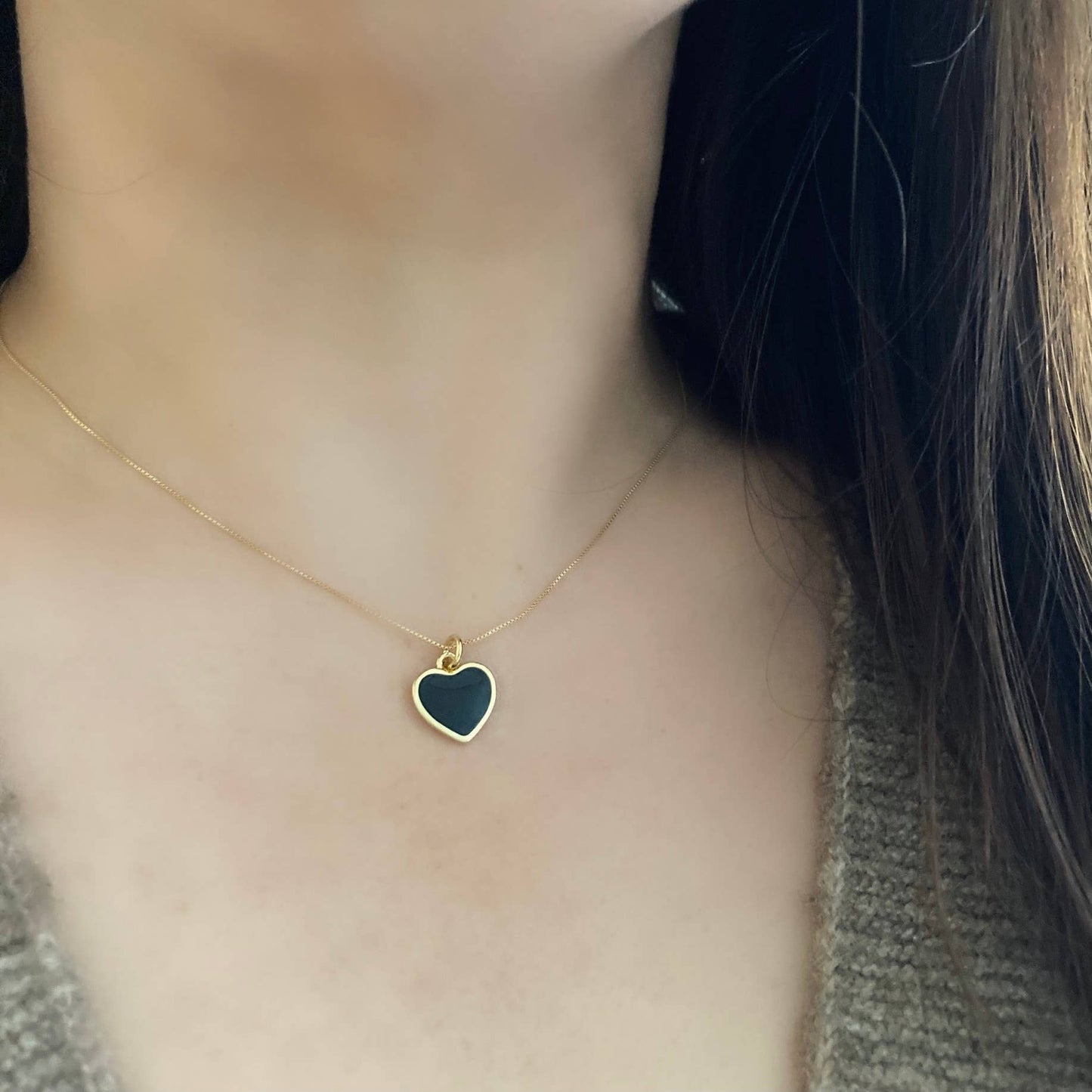 Black heart 18K gold plated gold-filled dainty necklace