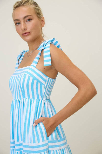 STRIPE TIE MIDI DRESS