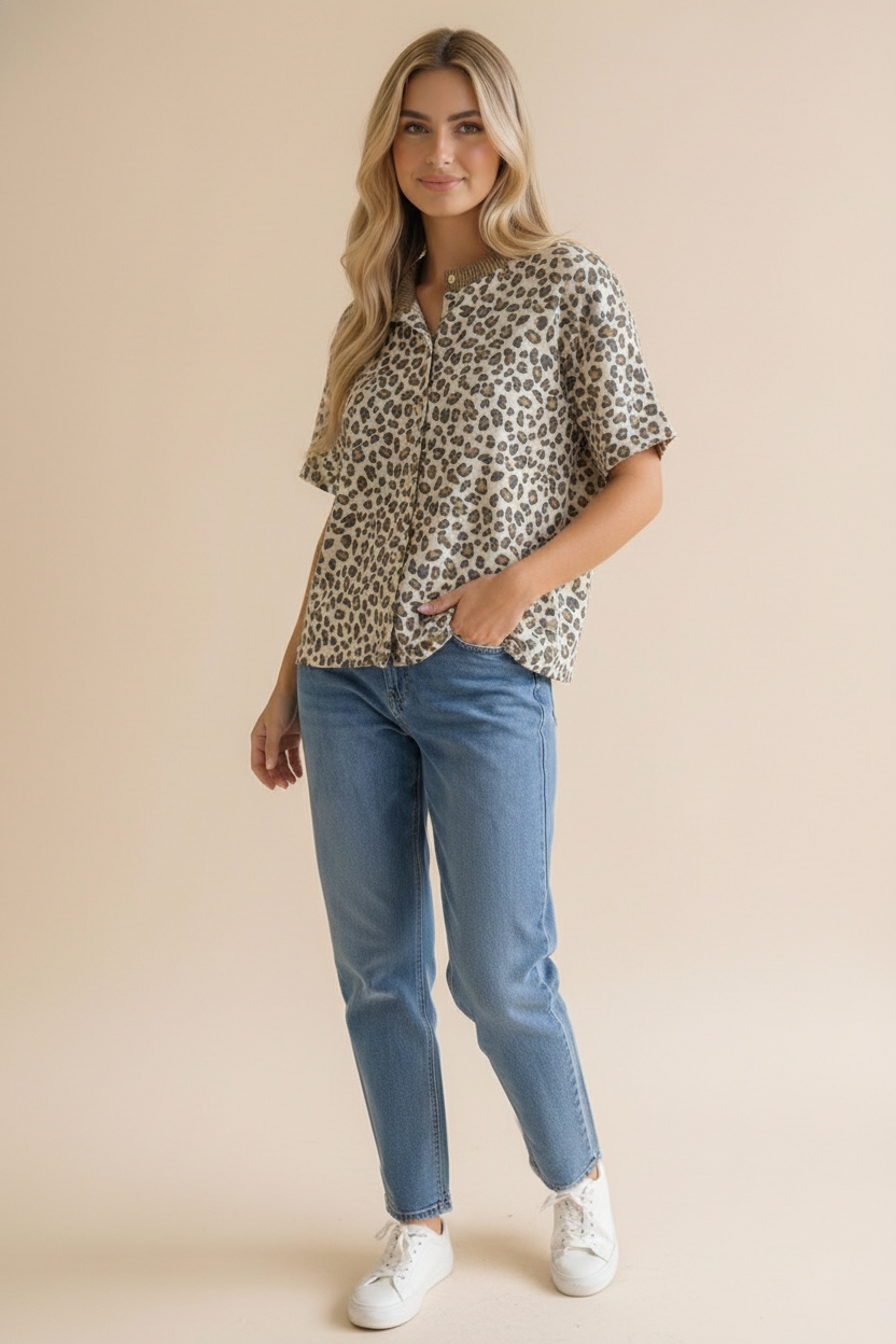 Leopard Print Button Down French Terry Cardigan