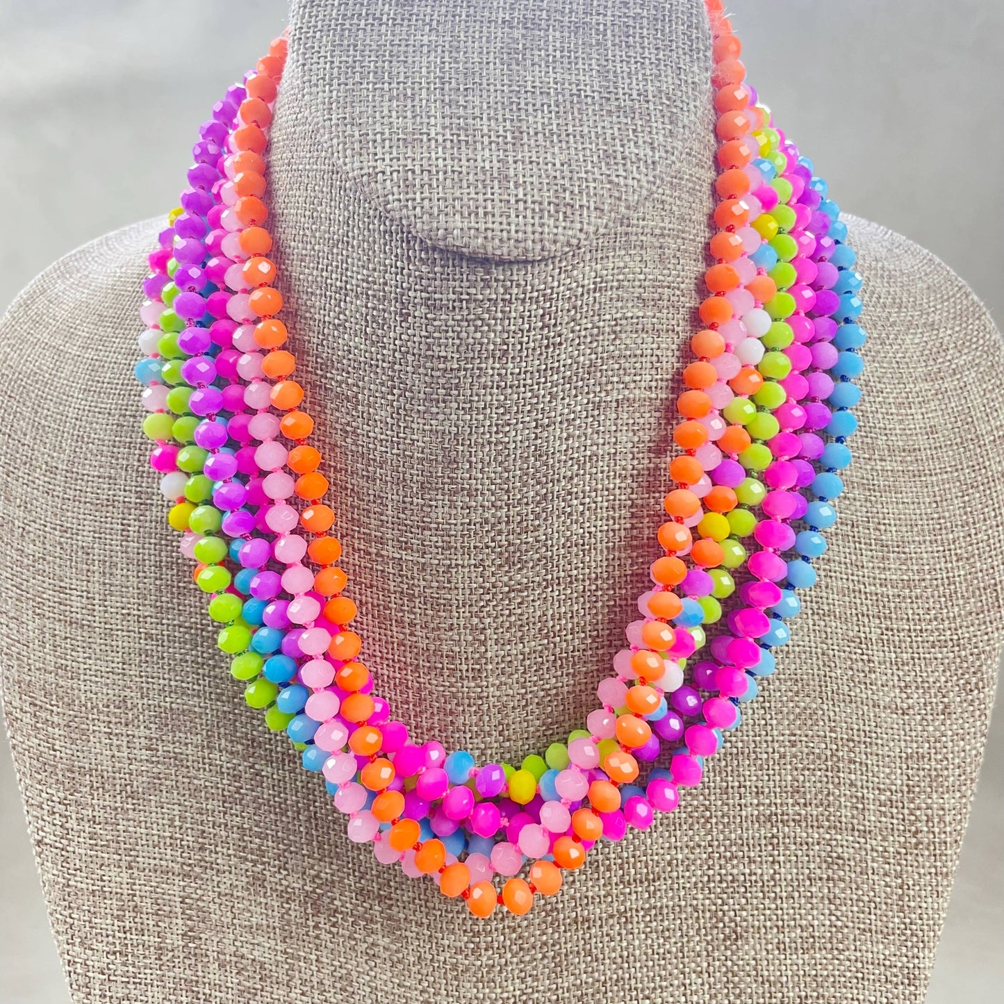 Barb// Purple Neon Crystal Beaded Handknotted Necklace