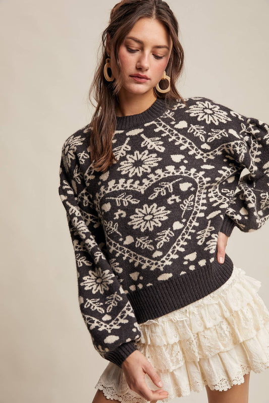 Heart Jacquard Knit Sweater