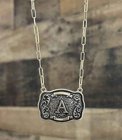 Initial Buckle Pendant Necklace A