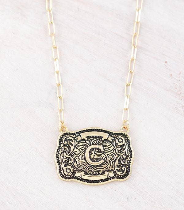 Initial Buckle Pendant Necklace C
