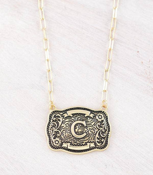 Initial Buckle Pendant Necklace C