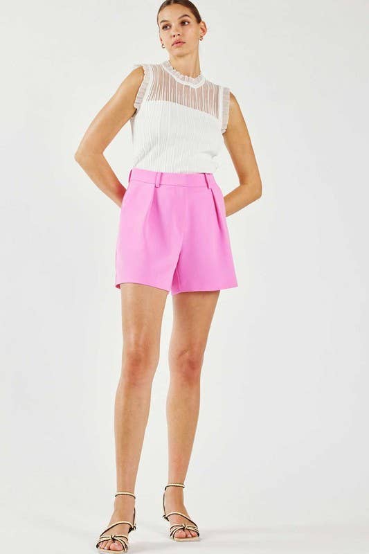 Pink Pintucked Shorts
