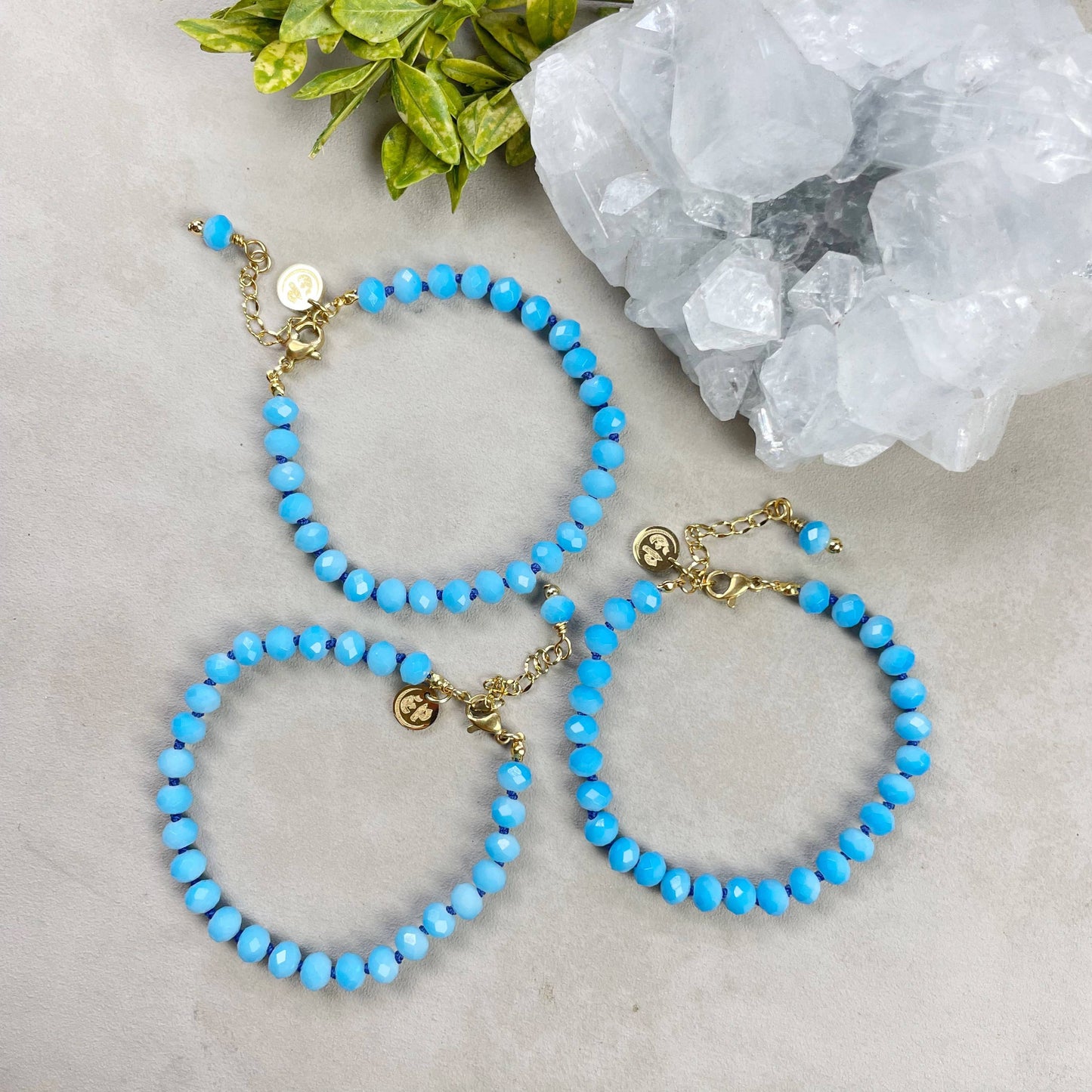 Barb// Blue Neon Crystal Beaded Handknotted Bracelet