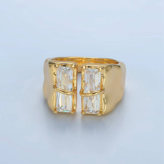 24K Gold Filled Double Baguette CZ Signet Wrap Ring | U330