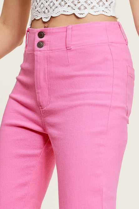 Bubblegum Pink High Waisted Wide Flare Pants