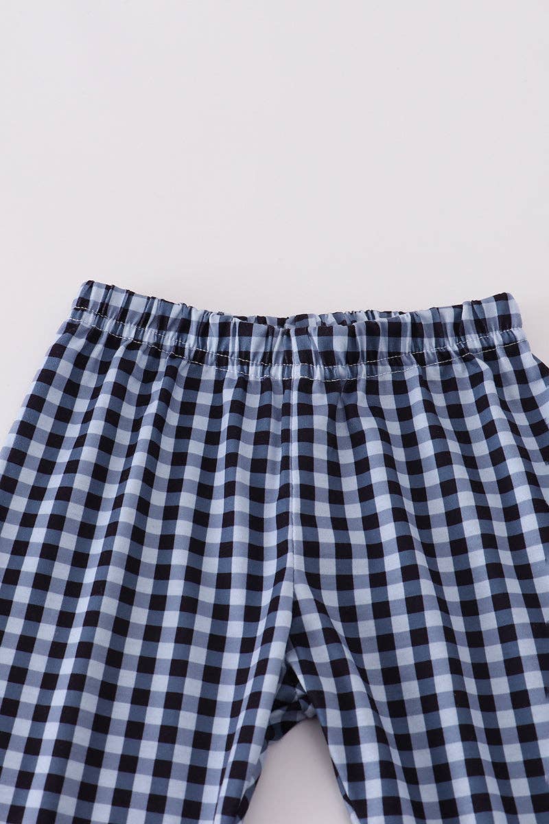 Blue believe embroidery ruffle pants set