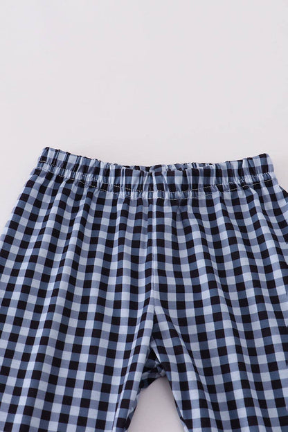 Blue believe embroidery ruffle pants set