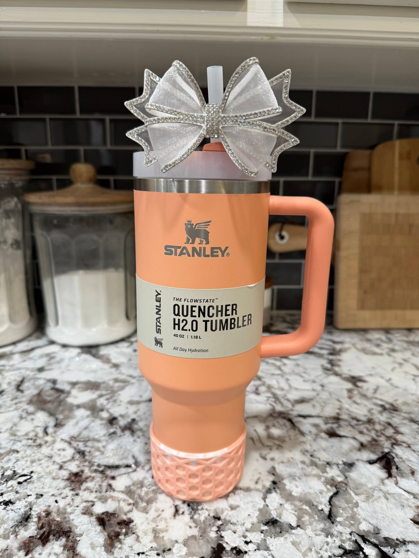 White Sheer Bling - Boujee Tumbler Bow