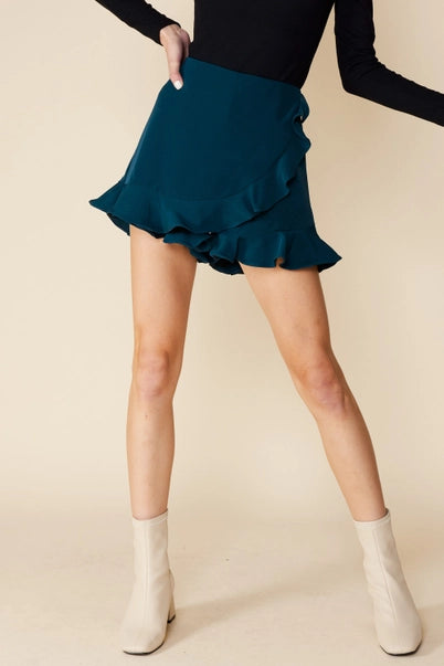 Ruffled Wrap Skort Teal