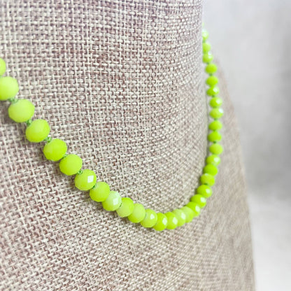 Barb// Green Neon Crystal Beaded Handknotted Necklace