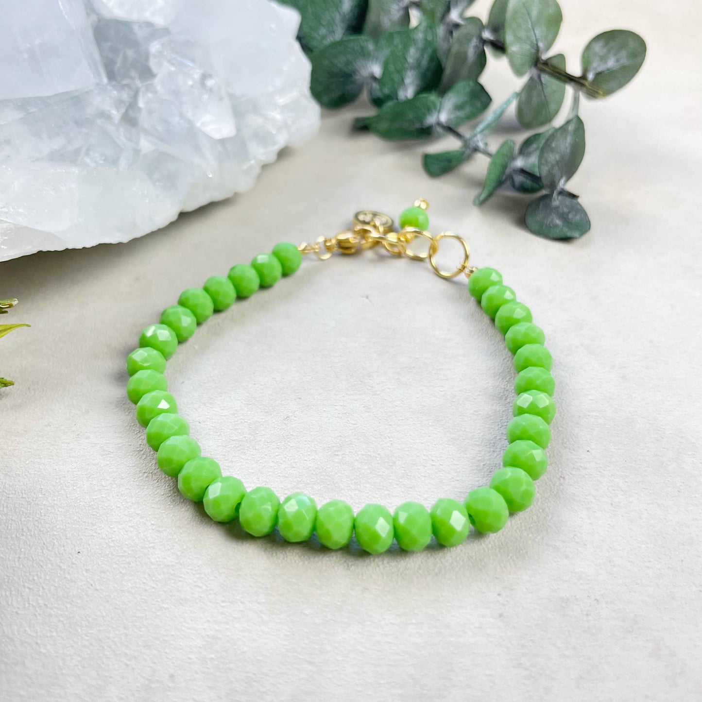 Adjustable Green Crystal Beaded Bracelet