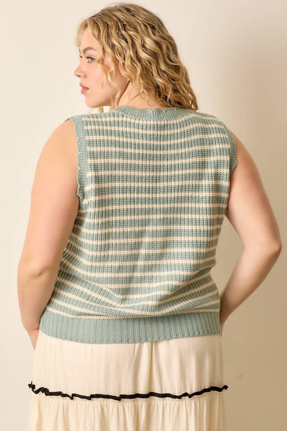 (PLUS) STRIPED SWEATER VEST