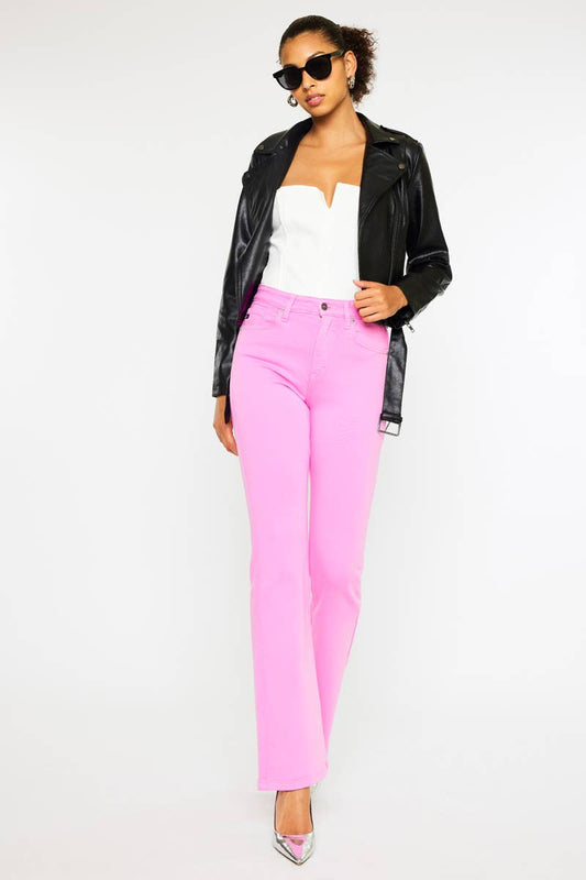 Stretch bootcut pink denim