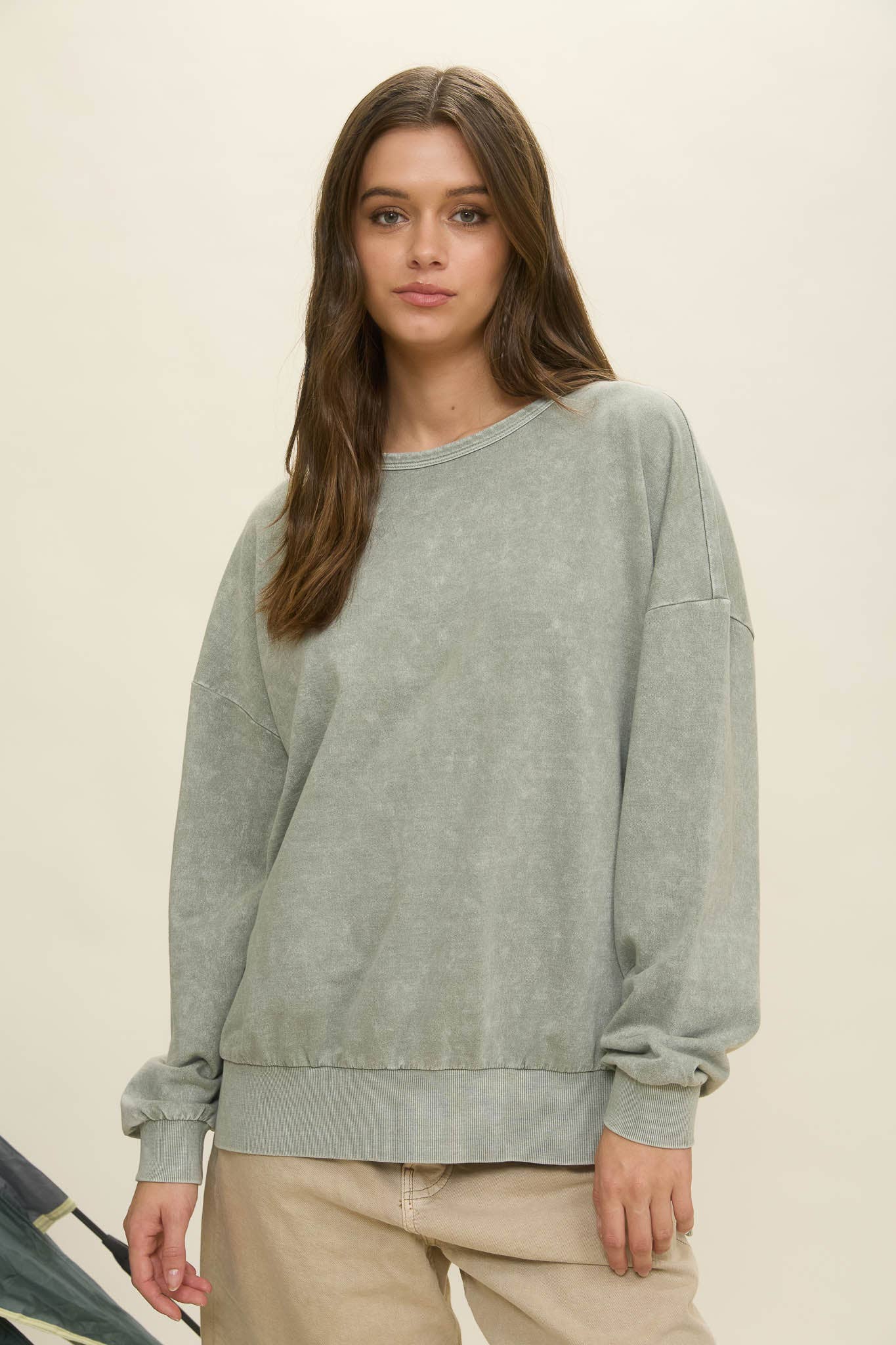 WASHED SIDE SPLIT LONG SLEEVE KNIT TOP