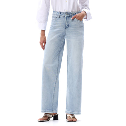 Mid Rise Wide Leg Jeans Relaxed Distressed Denim BG8001