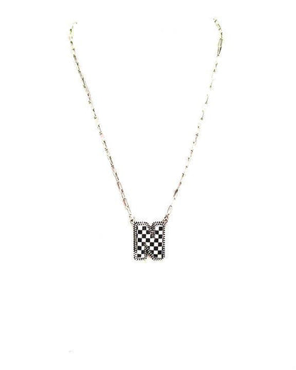 Checkered Bubble Initial Necklace