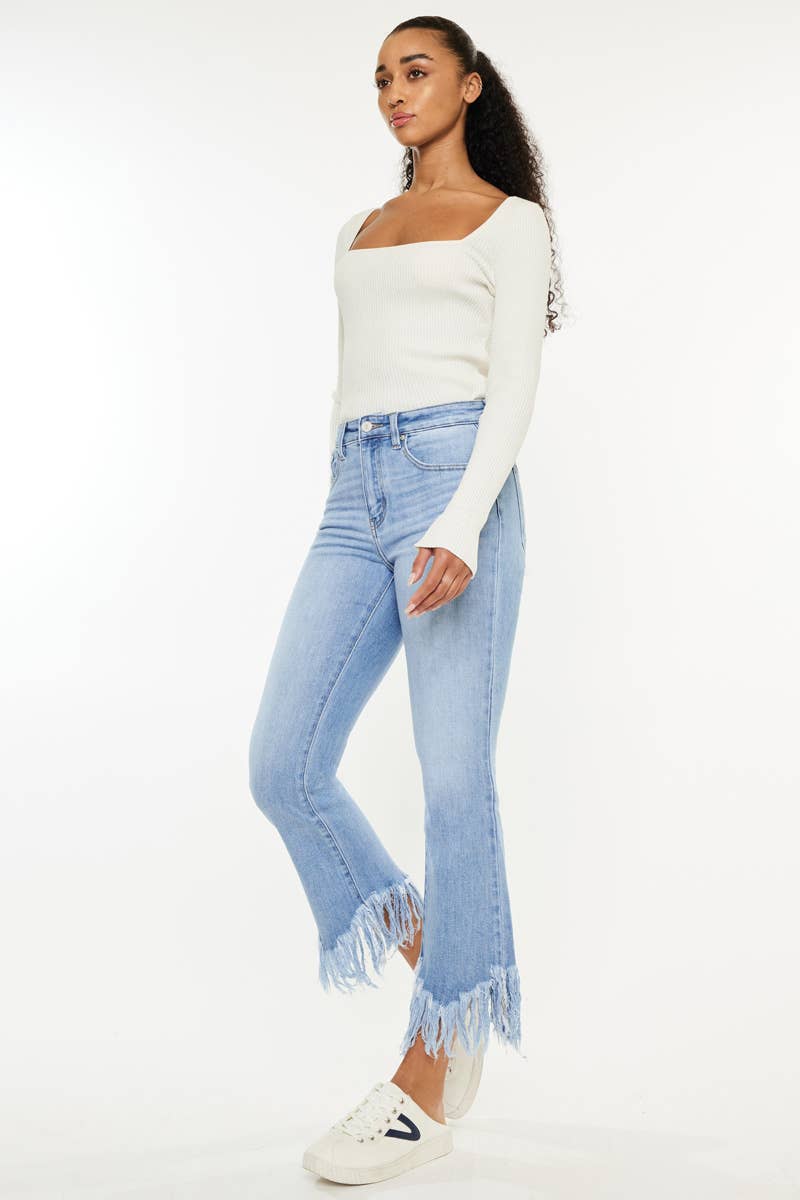 HIGH RISE CROP BOOTCUT DENIM PANTS Fray Hem
