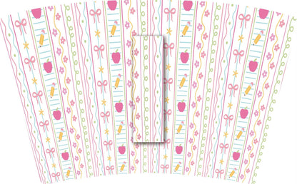 Teacher Stripes with Pink Bow Koozie