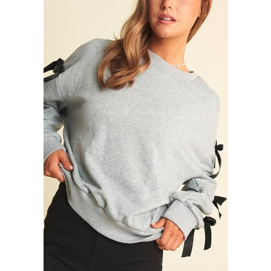 BOW SLEEVE LOOSE FIT PULLOVER TOP