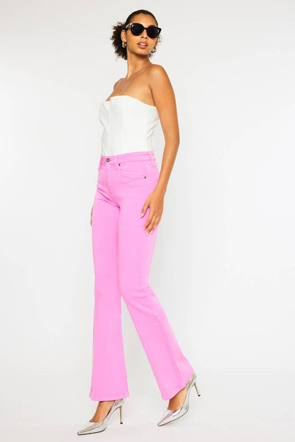 Stretch bootcut pink denim