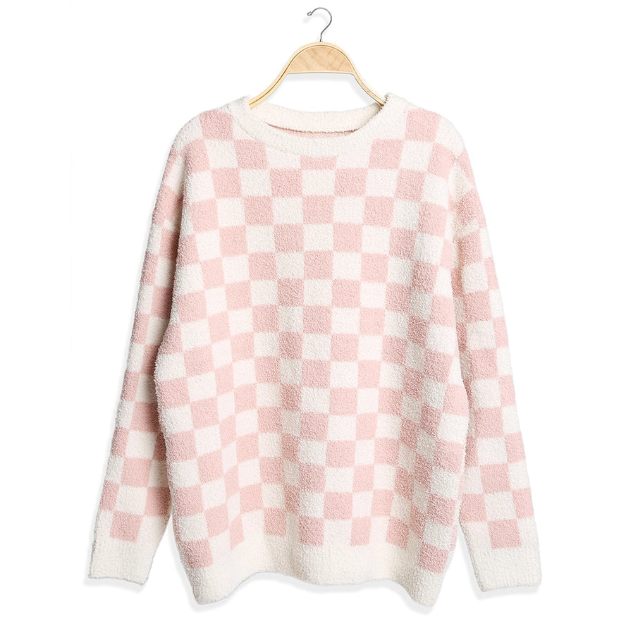 Checkered Lounge PJ Top: Pink