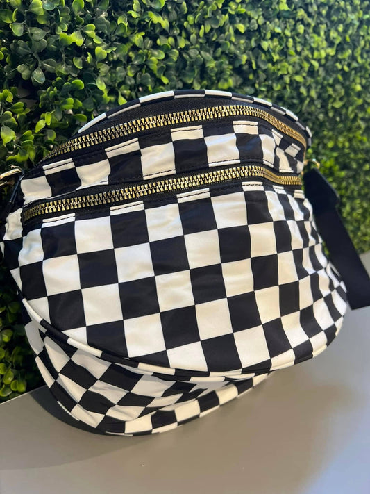 Checkered Double Zip Nylon Bag