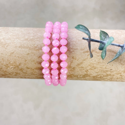 Barb// Pink Neon Crystal Beaded Handknotted Bracelet
