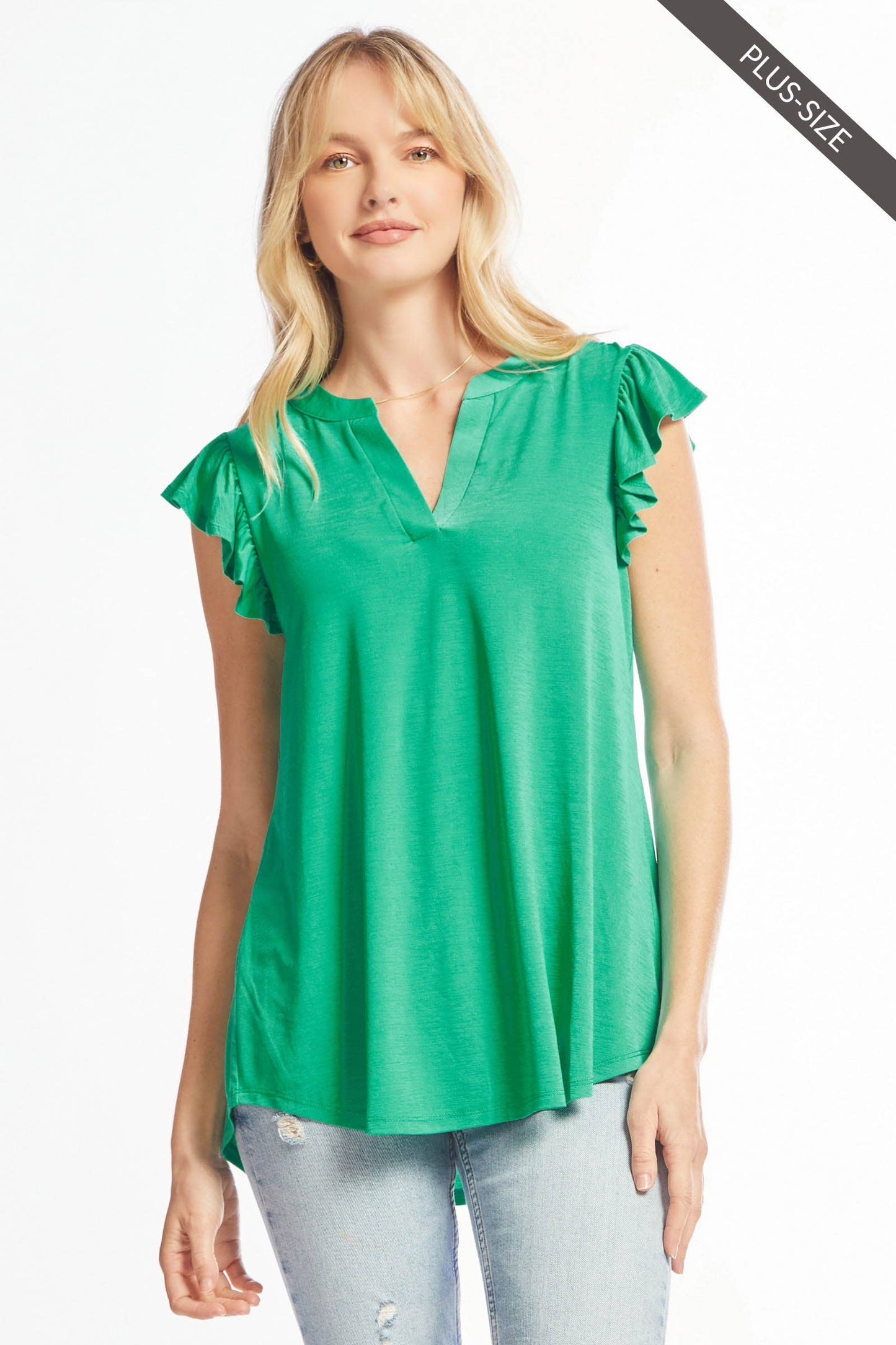 PLUS SIZE Lizzy Flutter Top Featuring China Collar