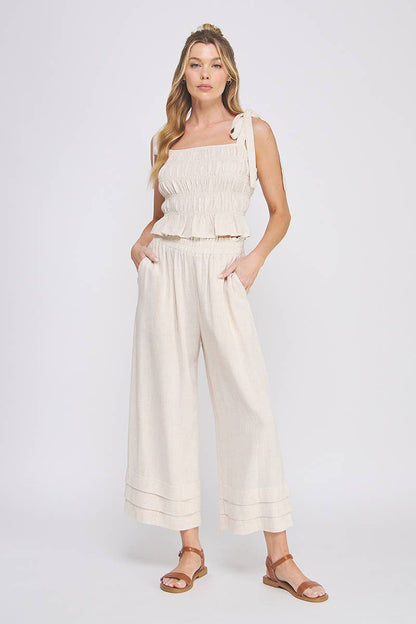 Elastic Ruffle Waist Ankle Pants