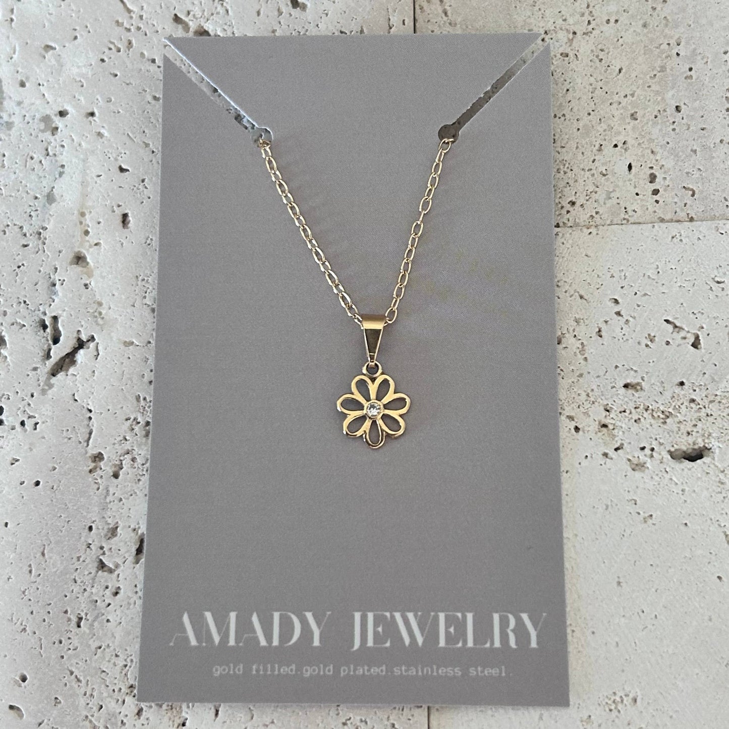 Flower charm pendant chain necklace 18k gold-filled daisy 