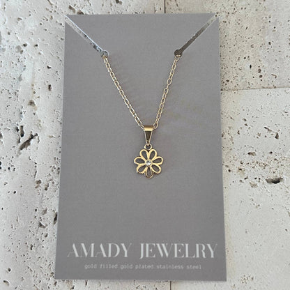Flower charm pendant chain necklace 18k gold-filled daisy 