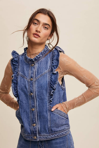 Denim Ruffle Vest
