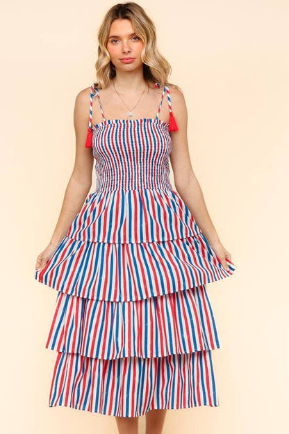Midi Multicolor Stripe Print Dress