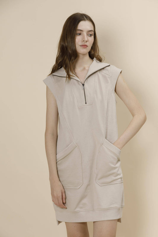 Zip-Up Front Cap Sleeve French Terry Lounge Mini Dress