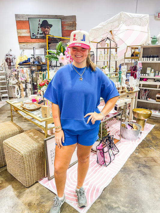 RIBBED ROUND NECK WAIST BANDED TEE & SHORTS SET