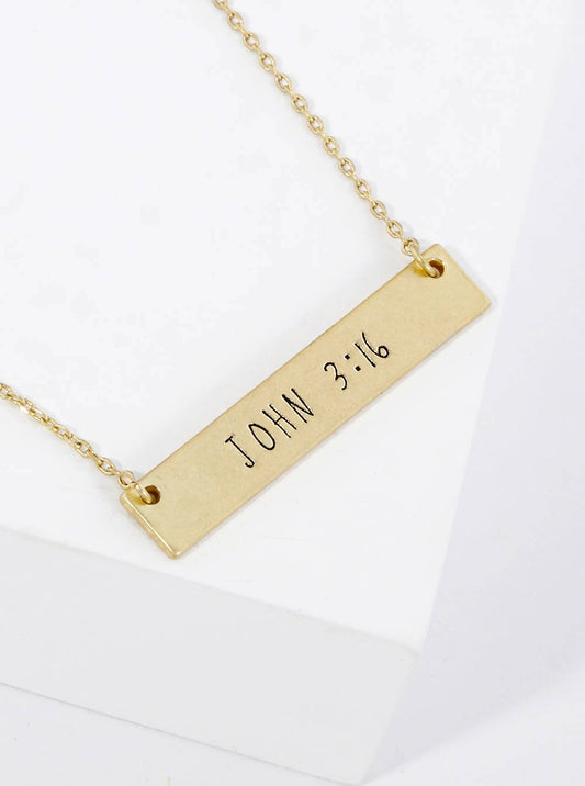John 3:16 Engraved Horizontal Bar Pendant Necklace