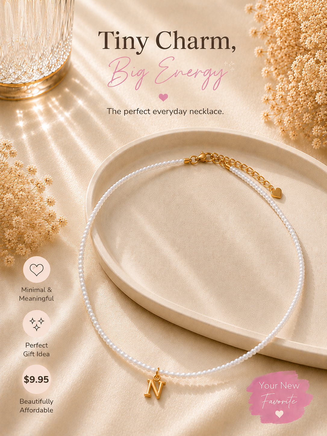 Beaded bubble letter necklace