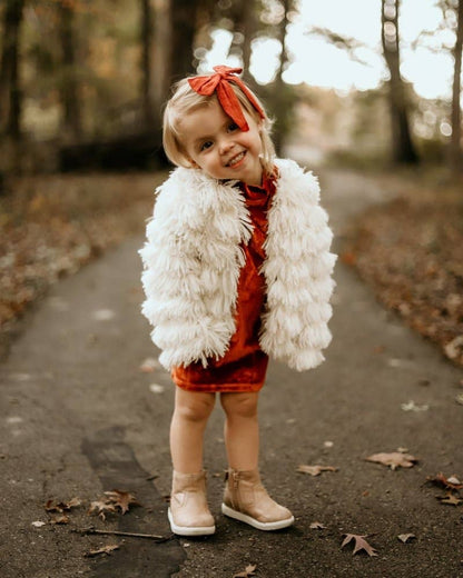 Mommy and Me Fatima Faux Shag Layered Jacket - Ivory