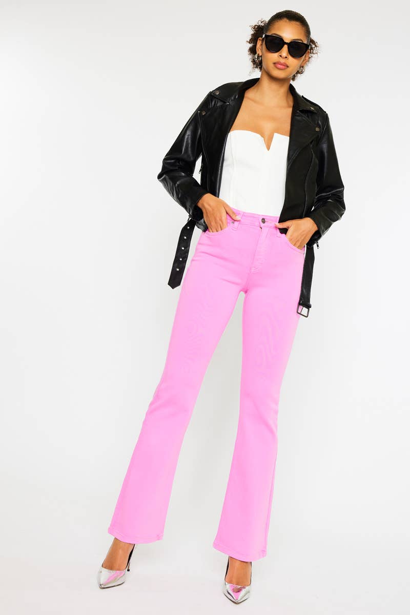 Stretch bootcut pink denim