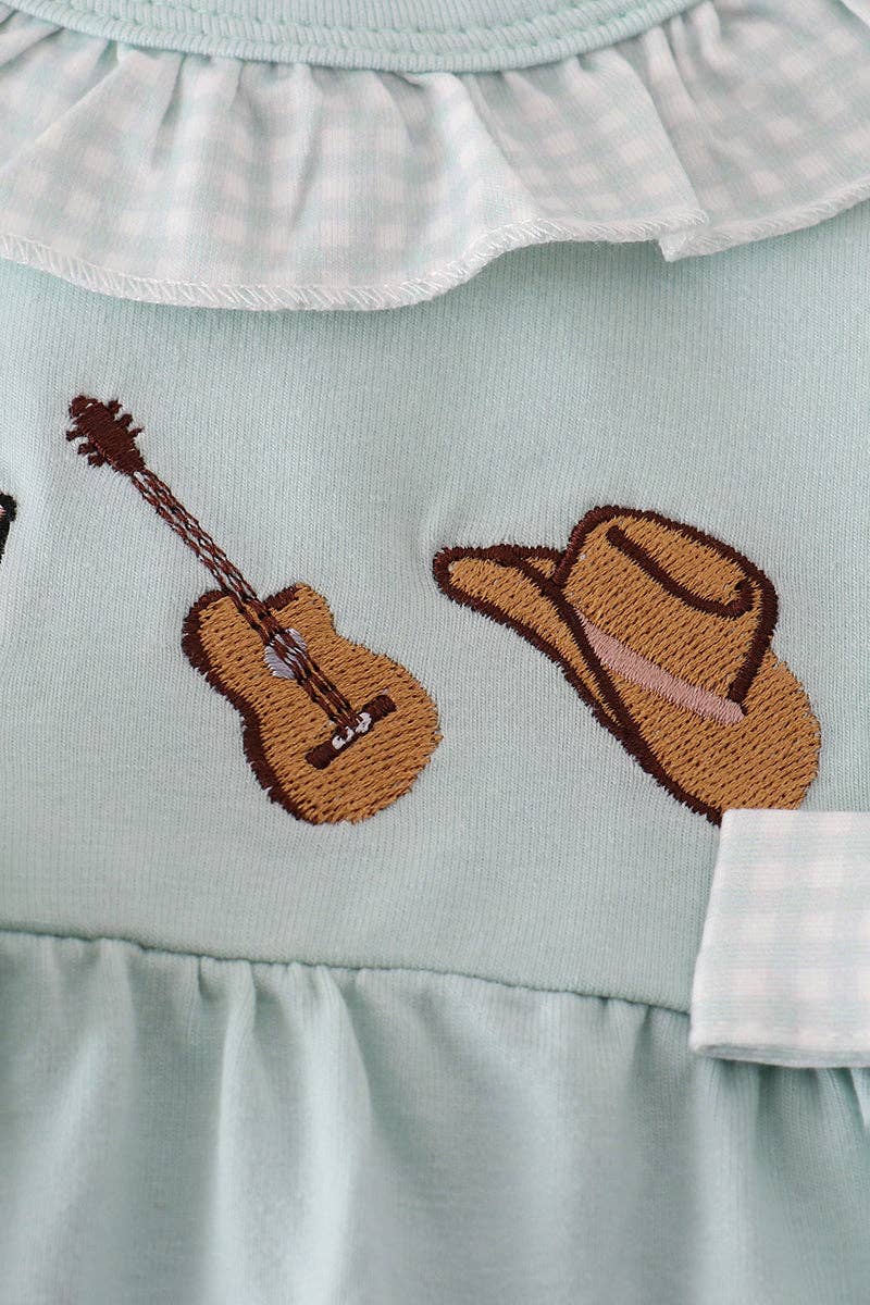 Blue boots embroidery ruffle bubble