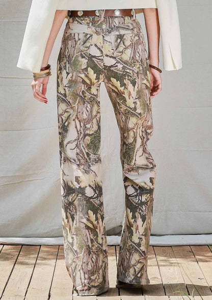 High-Rise Camo Print Wide Leg Jeans