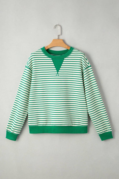 Bright Green Striped Exposed Seam Pullover Top