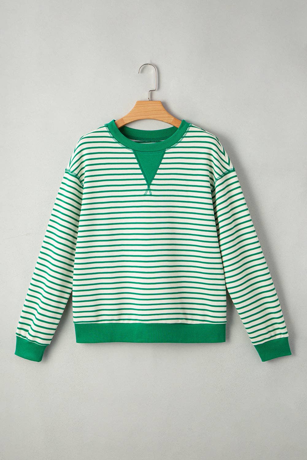 Bright Green Striped Exposed Seam Pullover Top